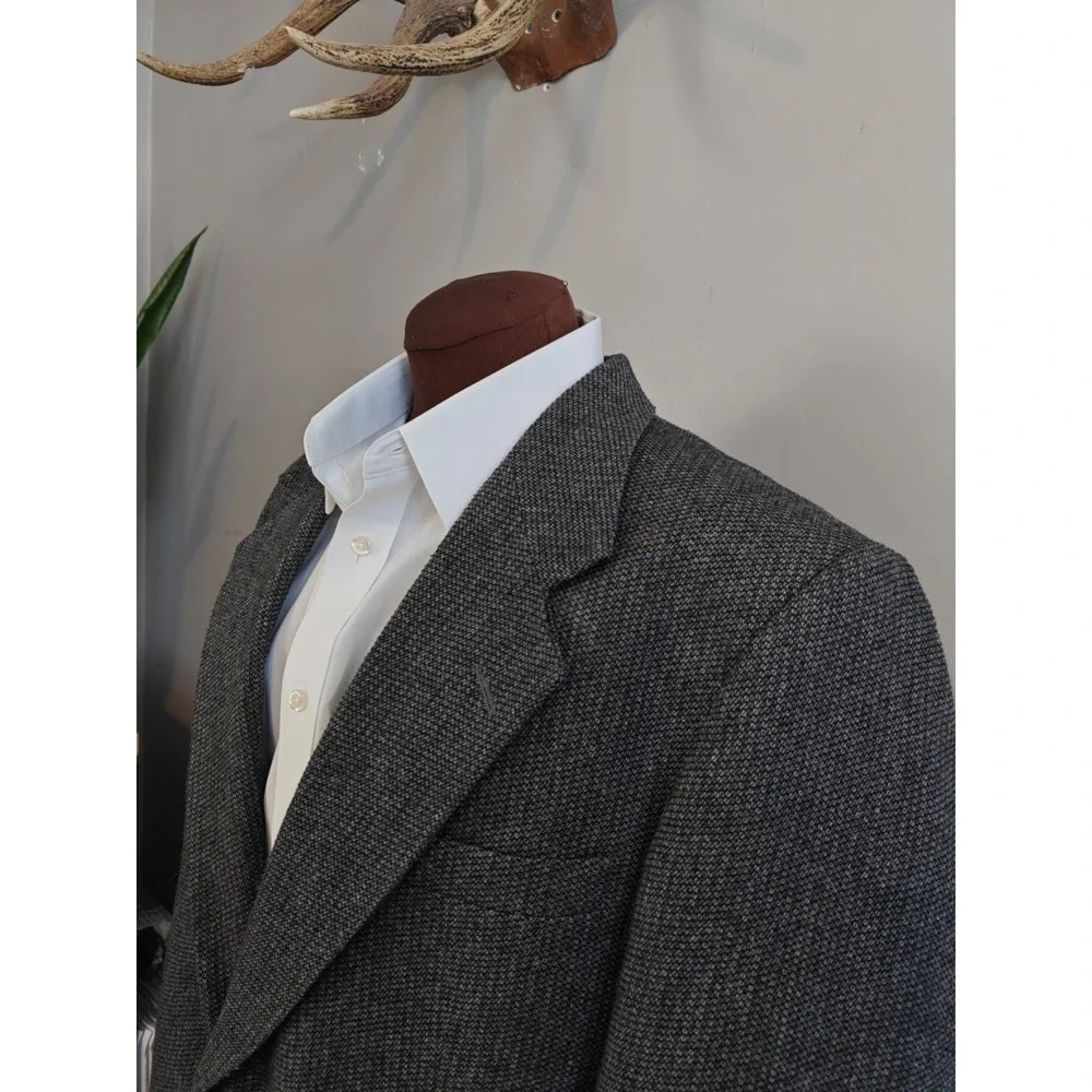 Farah Vintage Mens Tweed Sport Coat 42R Charcoal Gray Single Breasted Blazer